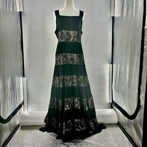 R&M Richards Striped Black & Nude Maxi Dress